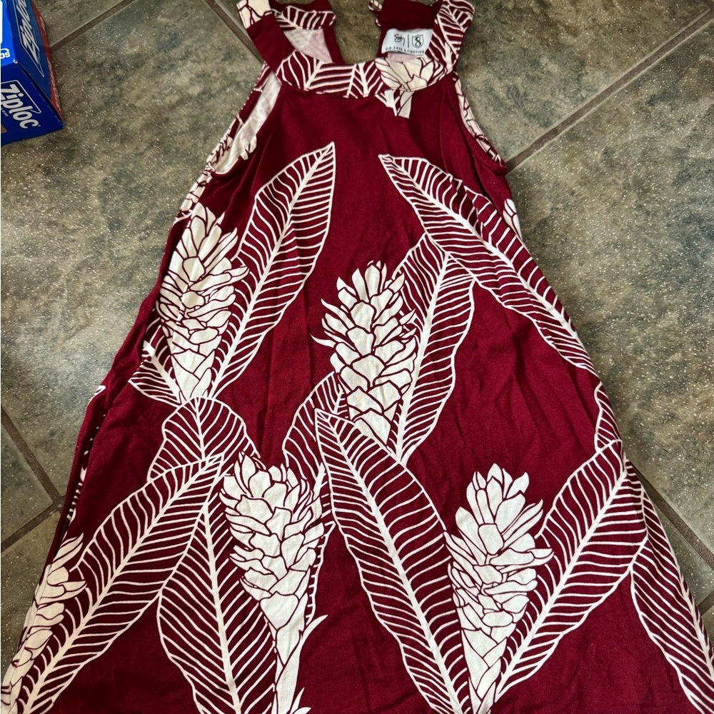 Sig Zane Red and White Leaf Print Maxi Dress